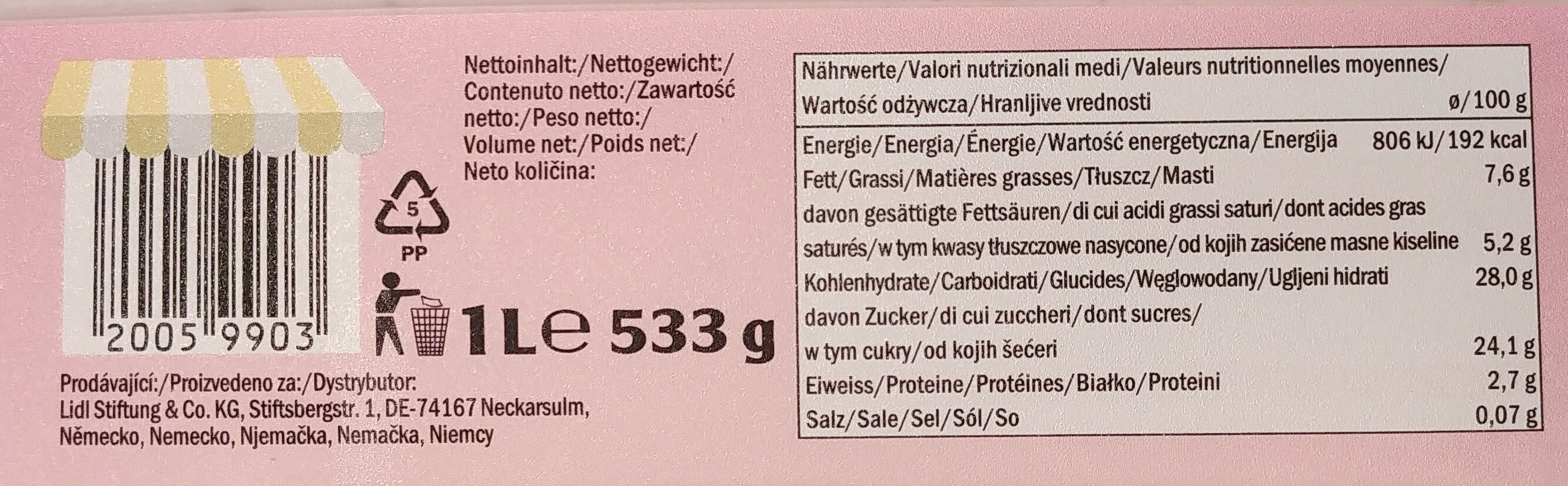 Strawberry ice cream premium - Wartości odżywcze - pl