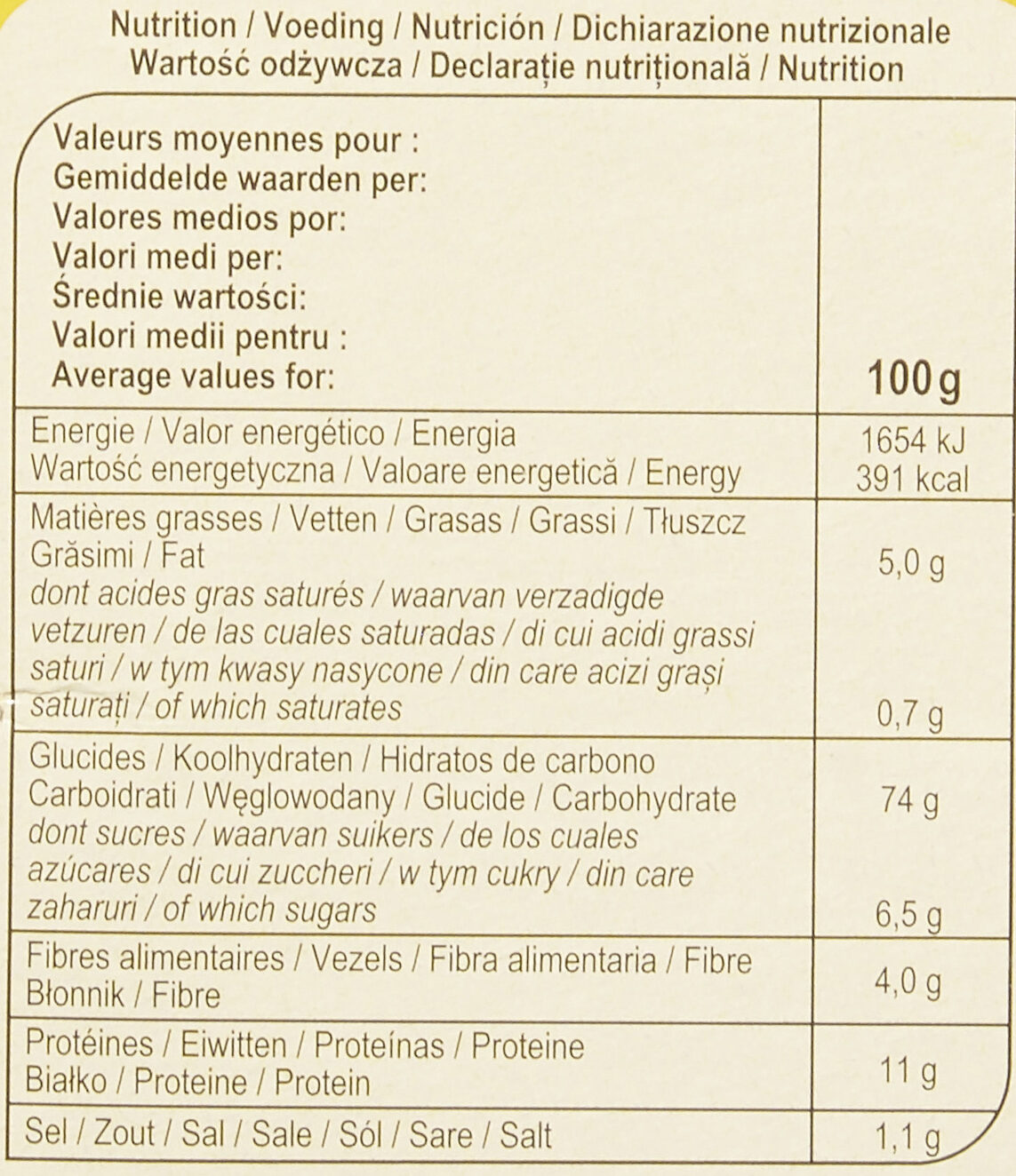 Biscottes Nature - Wartości odżywcze - fr