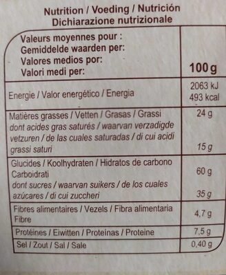 Biscuits chocolat noir - Wartości odżywcze - fr