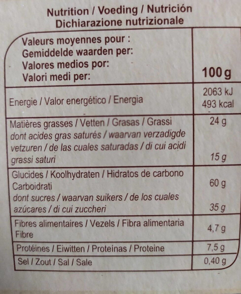 Biscuits chocolat noir - Wartości odżywcze - fr