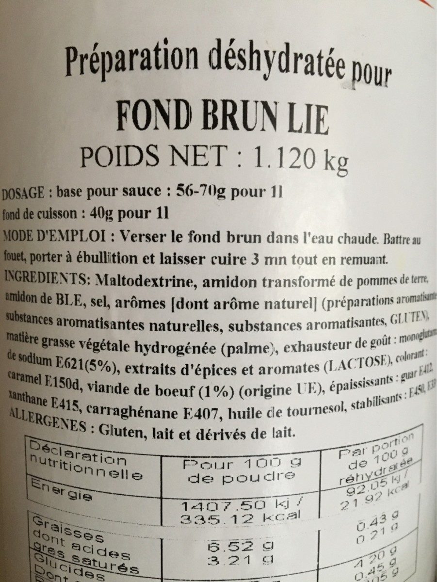 Fond Brun Lie - Składniki - fr