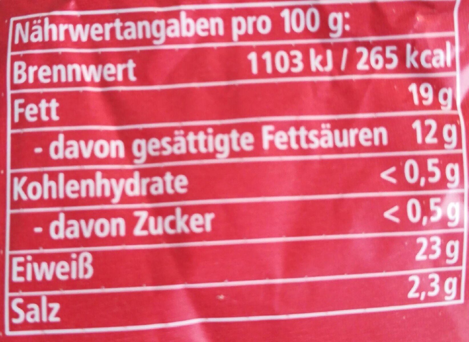 Käse - Limburger Original Allgäuer 40% - Wartości odżywcze - pl
