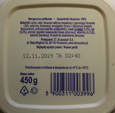 Smakowita margaryna półtłusta 39 % - maślany smak - Składniki - pl
