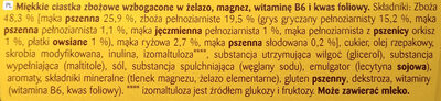 Bolacha de cereais enriquecida com ferro, magnesio, vitaminas B6 e B9. - Składniki - pl