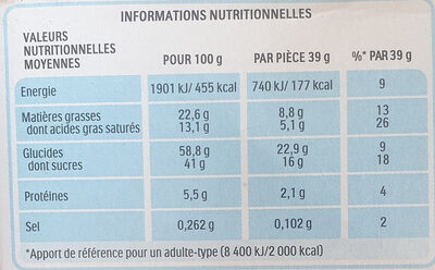 Gâteau Kinder Délice cacao fourré au lait x20 - 780g - Wartości odżywcze - fr