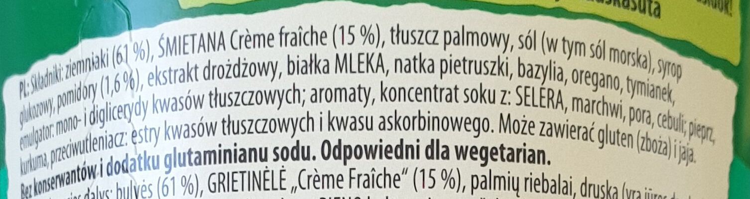 Danie Pure, Śmietana z ziołami - Składniki - pl